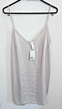 New H&M Grey Slinky Stain Feel Strap Nightdress Lace Trim Size L Large 16 18 (T)