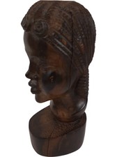 Vintage African Carved Wooden Bust Figurine Head Sculpture 