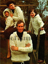 Knitting Pattern Mens/Womens/Childrens Aran/Cable Hooded Sweaters/Hoodie/Jumper