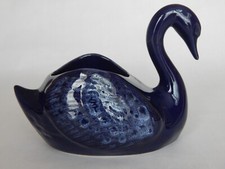 Blue Pottery Swan Planter Vintage Flower Arranging Vase Home Decor