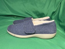 Hotter Blue Felt Comfort Slippers Fur Lined Hook Loop Women’s UK 7 Medium Fit 