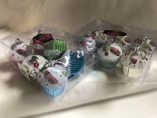 12 Cupcake Multicolor Glitter Embellished Christmas Tree Baubles Ornaments