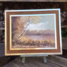 Old Vintage Landscape Oil Painting On Canvas Silver Birch By Lake Signed Anthony
