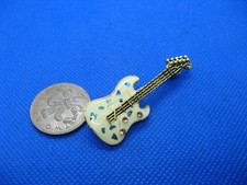 Lovely Enamel Rhinestone & Abalone Shell Chip Guitar Brooch. New.