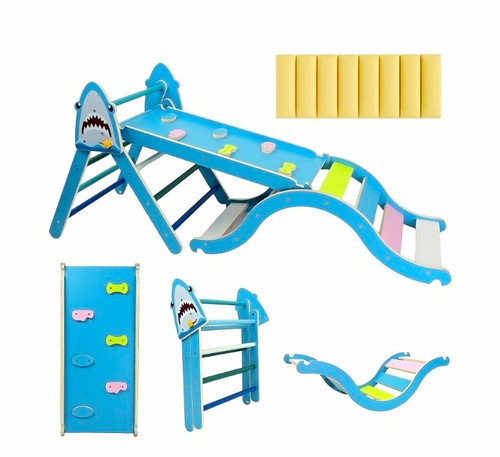 Wooden blue shark slide - blue,