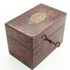 Victorian Burl Walnut Box Inlaid Brass and Mother of Pearl