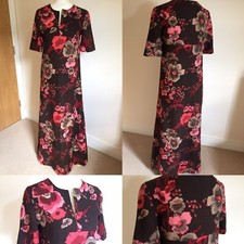 HANDMADE 1980s Brown Red Floral KAFTAN UK 10 LONG L58” ABIGAILS PARTY Boho RETRO