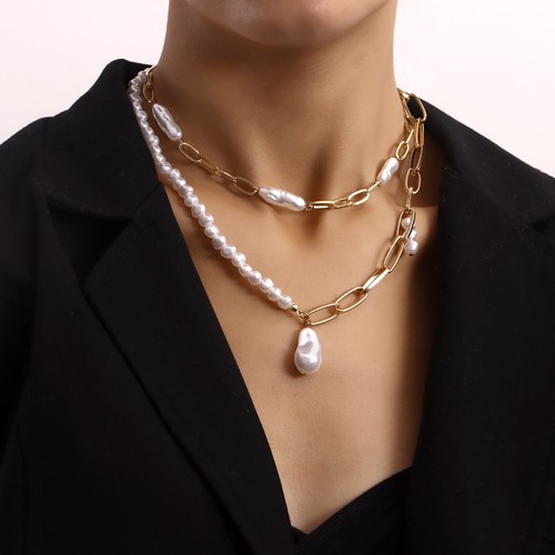 Layered pearl gold chain - layered,