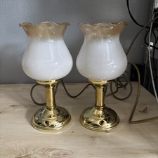 Vintage 1993 Poole Lighting Brass Effect Glass Fluted Shaded Small Table Lamps