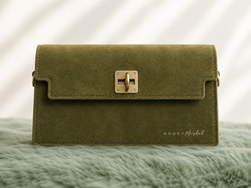 Green suede leather crossbody - green,