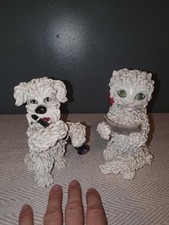 2x Vintage White Ceramic Standing Spaghetti Poodle Figurine/ Clarinet Italy