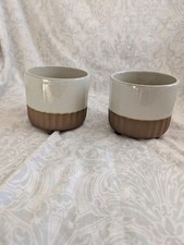 Pair of Indoor two tone White/Brown plant pots with tripod feet
