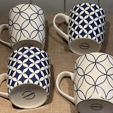 SET OF 4 SAINSBURYS MUGS BLUE WHITE ARABESQUE GEOMETRIC PATTERN sale house move 