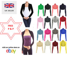 Womens Plain Long Sleeves Cropped Bolero Shrug Top Ladies Cardigan