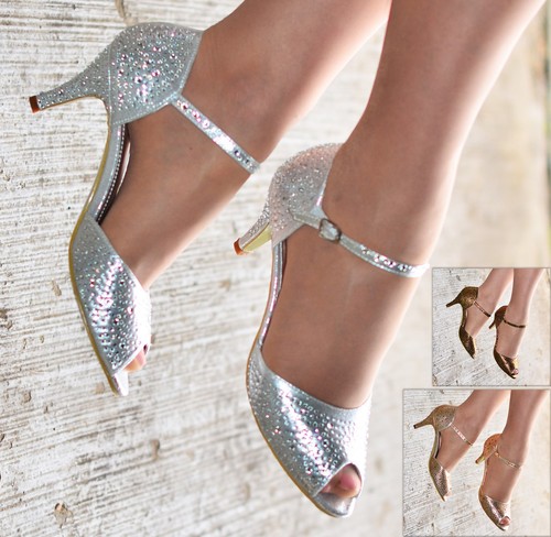 Ladies diamante low heel party - low,