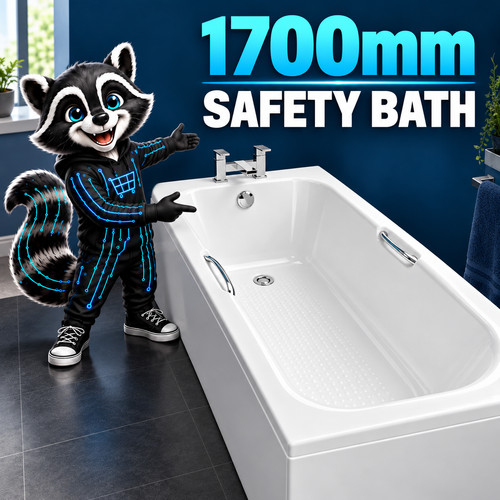 1700mm bath with chrome grab - with,