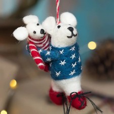 Felt Christmas Decoration Mother and Baby Polar Bear