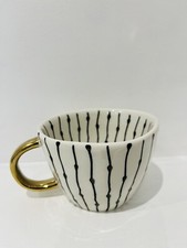Aphorism Hand Crafted Mugs Cups Black  Abstract Gold Handle Tea.