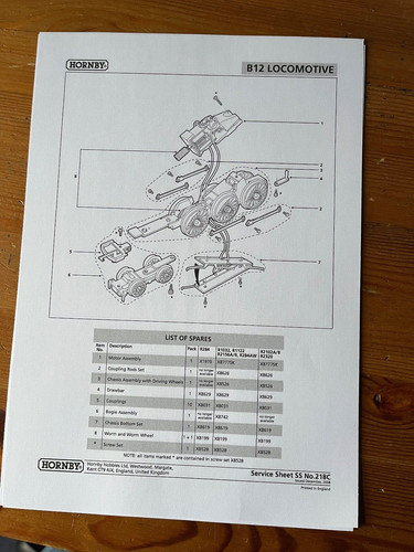 Hornby service sheet - sheet, b12