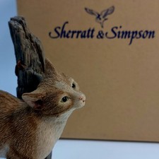 PRETTY SHERRATT & SIMPSON HAND CRAFTED CAT WITH TREE TRUNK FIGURINE VTG ORNAMENT