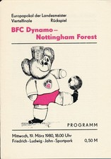 DYNAMO BERLIN East Germany DDR GDR v Nottingham Forest (European Cup) 1979/1980