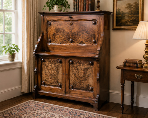 Antique walnut secretaire - walnut,