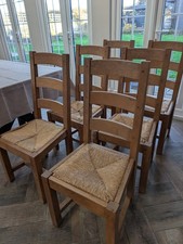 Set of 6 Vintage Oak Ladder-Back Dining Chairs – Rush Seats (3 need repair)