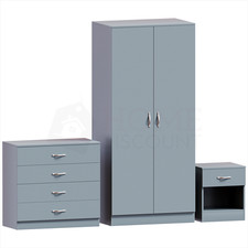 Modern Grey Bedroom Furniture Set (Bedside, Chest of Drawers, Wardrobe)