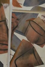 Mary Stork Mixed Media Collage Painting Terracotta Pots Original Cornish Art