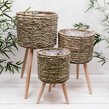 Large Natural Woven Seagrass House Plant Flower Pot Tall Planter on Wooden Legs