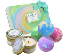 Vegan Organic Bath Bombs and Scented Candles Gift Set Perfect for Bubble & Spa
