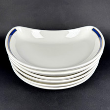 Royal Doulton Fine Hotel Ware - 6 x Crescent Dishes / Plates - Blue / Gold Trim