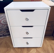 2 x White  Wood 3 drawer