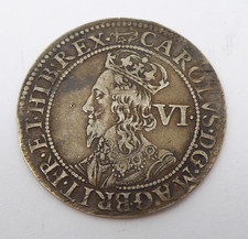 CHARLES I SIXPENCE SILVER COIN SECOND MILLED ISSUE 1638-39 RARE