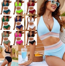 5XL Womens High Waisted Bikini Sets Tummy Control 2Piece Color Block Swimsuits