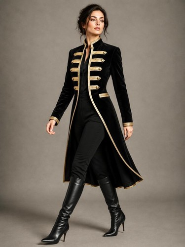 Women black velvet military - black,