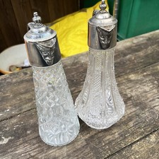 Pair Of Antique Silver Plated Cut Glass Decanters  11” Tall C1900 (15)