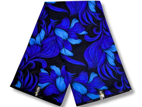 Blue floral african wax print - blue,