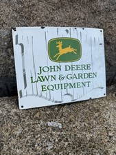 JOHN DEER GARDEN EQUIPMENT tractor Enamel Sign / Vintage Garage-Man Cave -shed 