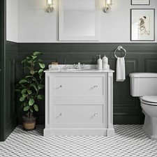 The Bath Co. Burghley Matt White Floorstanding Vanity Unit and Marble Basin