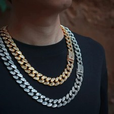 Mens Hip Hop Cubic Diamond Cut Link Chain Ice Out Prong Link Choker Necklace