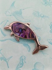 Vintage 90s/2000s Silver Tone & Abalone Shell Dolphin Brooch