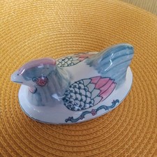 Vintage Lidded shape Hen Chicken Oval Ceramic Dish Trinket Box with Lid 1960s 