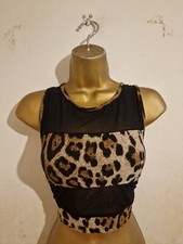Black Brown Animal Leopard Spot High Neck Cage Mesh Sheer Bralet Crop Top 4 6 8