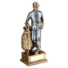 Bronze/Pewter Male Golfer And Bag Trophy - 12in FREE Engraving