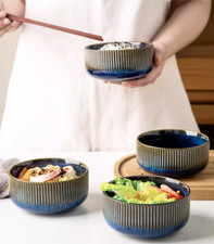 Set of 4 Handmade Japanese rice soup bowl Retro style