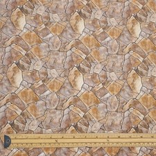 Landscape Cotton Fabric Sea Sand Stone Tree Foliage Sky Brick Patchwork Material