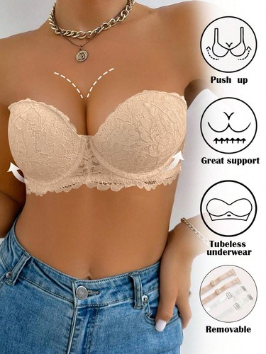 Khaki lace trim bra for - khaki, women