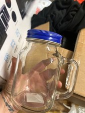 4 x mason jars with blue lids