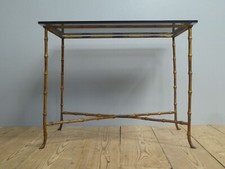 Faux bamboo coffee table with smoked glass in the manner of Maison Bagues